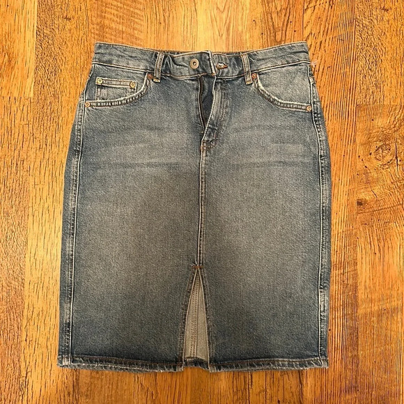 Pilcro And The Letterpress Medium Wash Denim Split Hem Skirt D5 - Picture 1 of 4